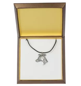 Whippet, Kleiner Englischer Windhund - Hundehalsband in Geschenkbox, versilbertes Medaillon für Hundefans, markanter Anhänger der Marke Art-Dog