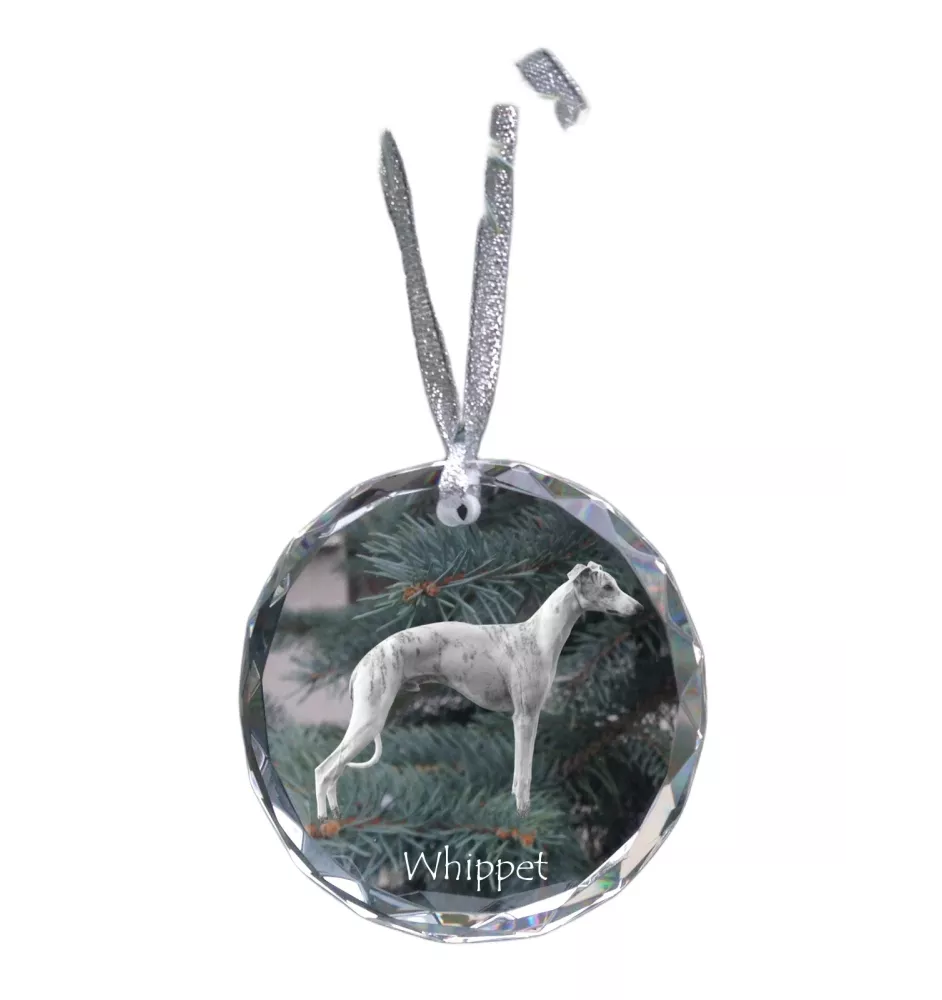 Whippet, Kleiner Englischer Windhund - Kristallkugel mit Foto, Hundebild im Kristall, personalisierter Christbaumschmuck von Art-Dog.