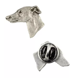 Whippet, Lévrier whippet  - Broche chien argentée, épingle élégante, décoration de revers de veste par la marque Art-Dog