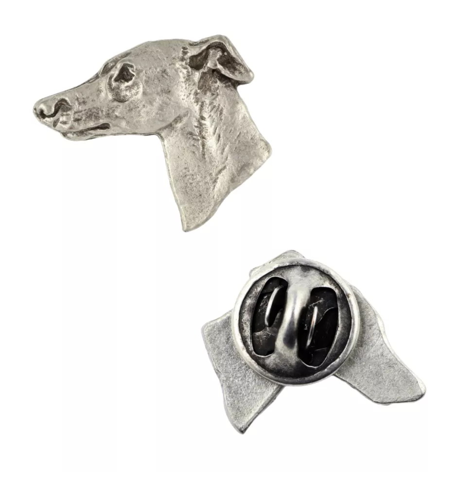 Whippet, Lévrier whippet  - Broche chien argentée, épingle élégante, décoration de revers de veste par la marque Art-Dog