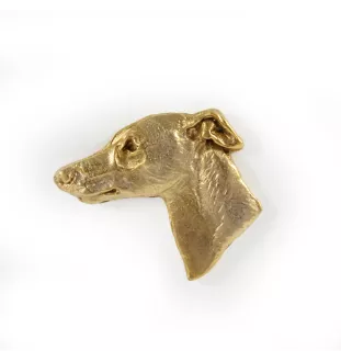 Whippet, Kleiner Englischer Windhund - Hundebrosche in dekorativer Box, elegante vergoldete Anstecknadel, Jackenbrosche der Marke Art-Dog