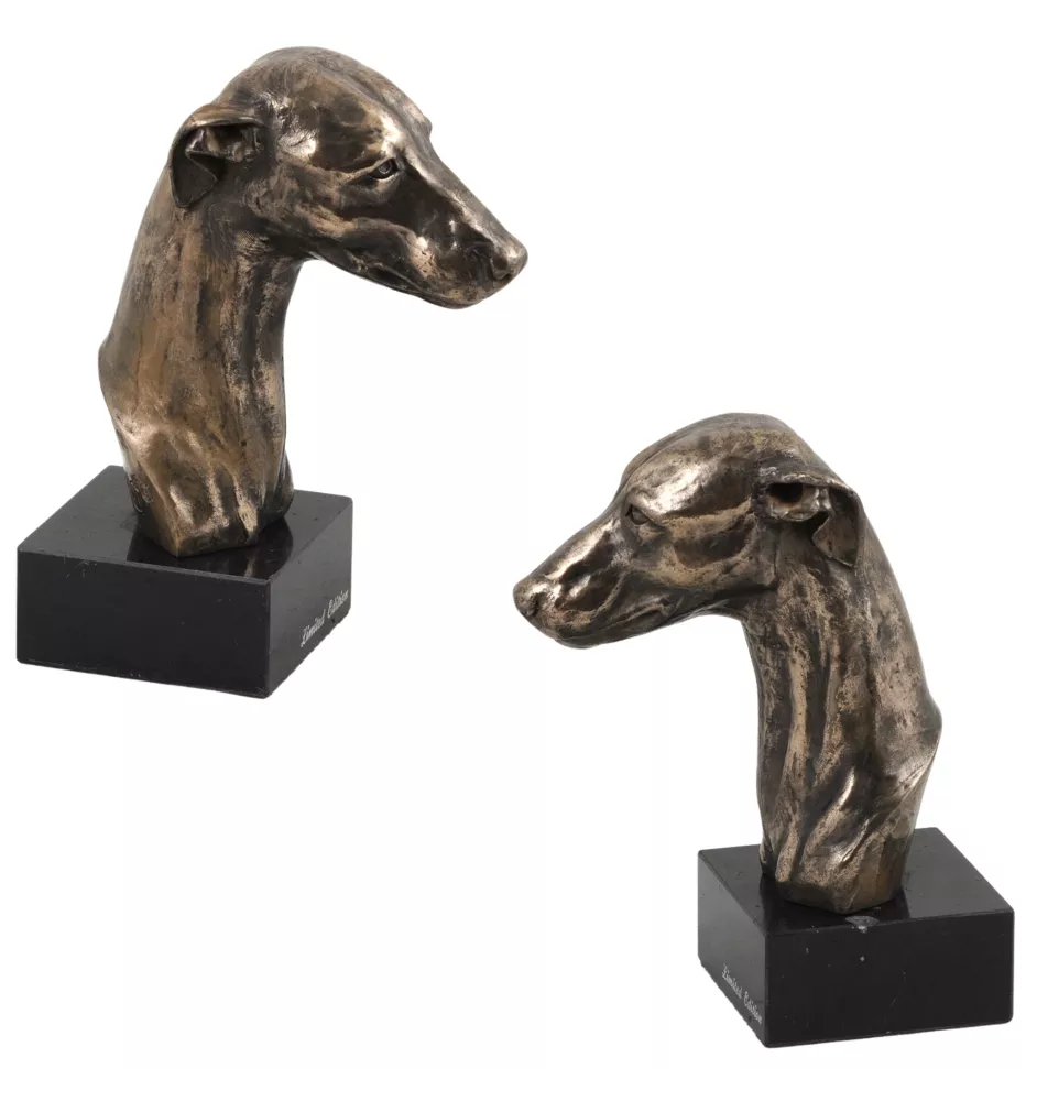 Whippet, Lévrier whippet - Statue de chien, buste sur socle en pierre, sculpture, trophée pour exposition canine par la marque Art-Dog