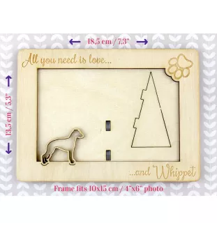 Whippet - Photo frame, engraved wooden frame, a lovely gadget for the dog lover by Art-Dog
