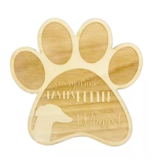 Whippet - Mug coaster, engraved coaster with dog, gift for dog lover by Art-Dog brand