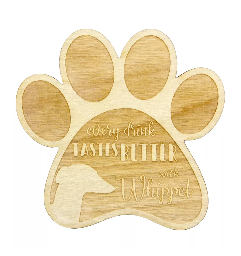 Whippet - Mug coaster, engraved coaster with dog, gift for dog lover by Art-Dog brand