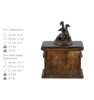 Whippet, Kleiner Englischer Windhund eine Urne für die Asche des Hundes, eine Urne mit einer Statue, eine elegante Urne im klassischen Stil der Marke Art-Dog