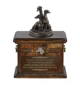 Whippet - urn for dog ashes, urn with a statuette, personalized urn for dog ashes by Art-Dog brand
