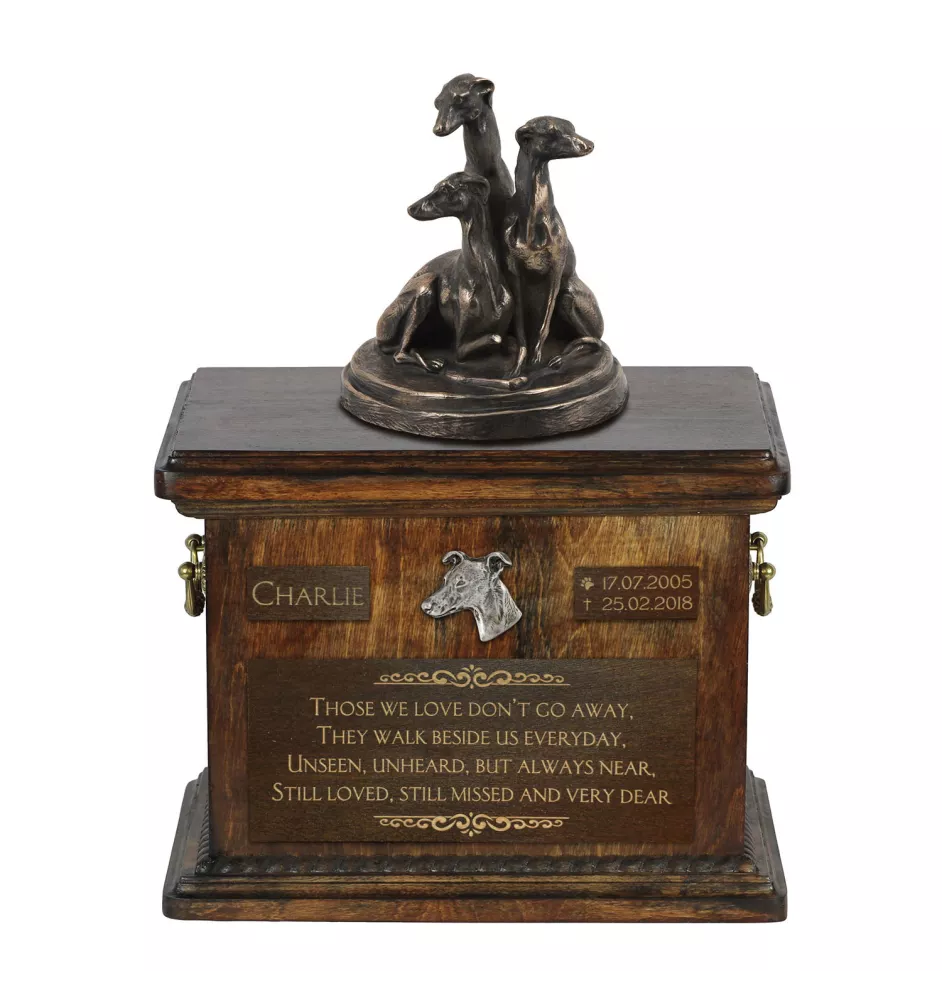 Whippet - urn for dog ashes, urn with a statuette, personalized urn for dog ashes by Art-Dog brand