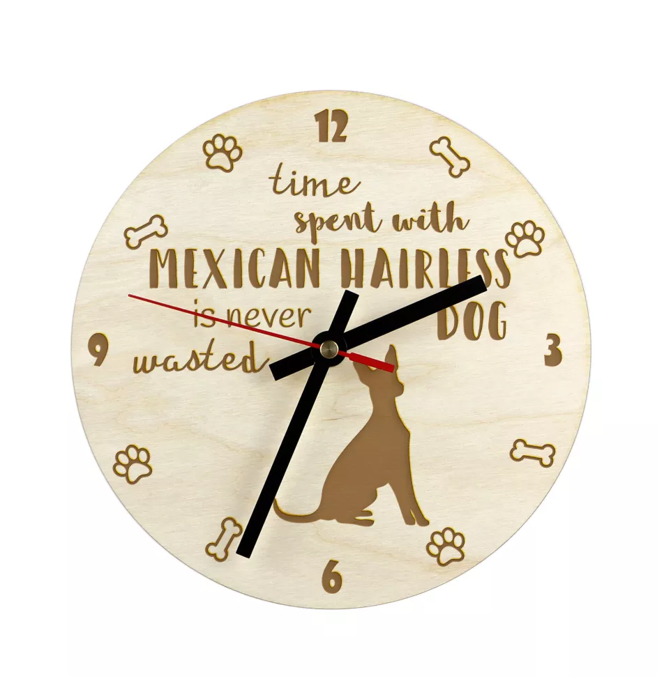 Mexikanischer Nackthund, Xoloitzcuintle, Xolo, Tepeizeuintli - Uhr mit Hund, Holzuhr mit Gravur, personalisierte Uhr von Art-Dog