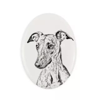 Whippet, Lévrier whippet - une plaque commémorative avec une photo de chien, une plaque funéraire avec une impression, une plaque ovale personnalisée de la marque Art-Dog