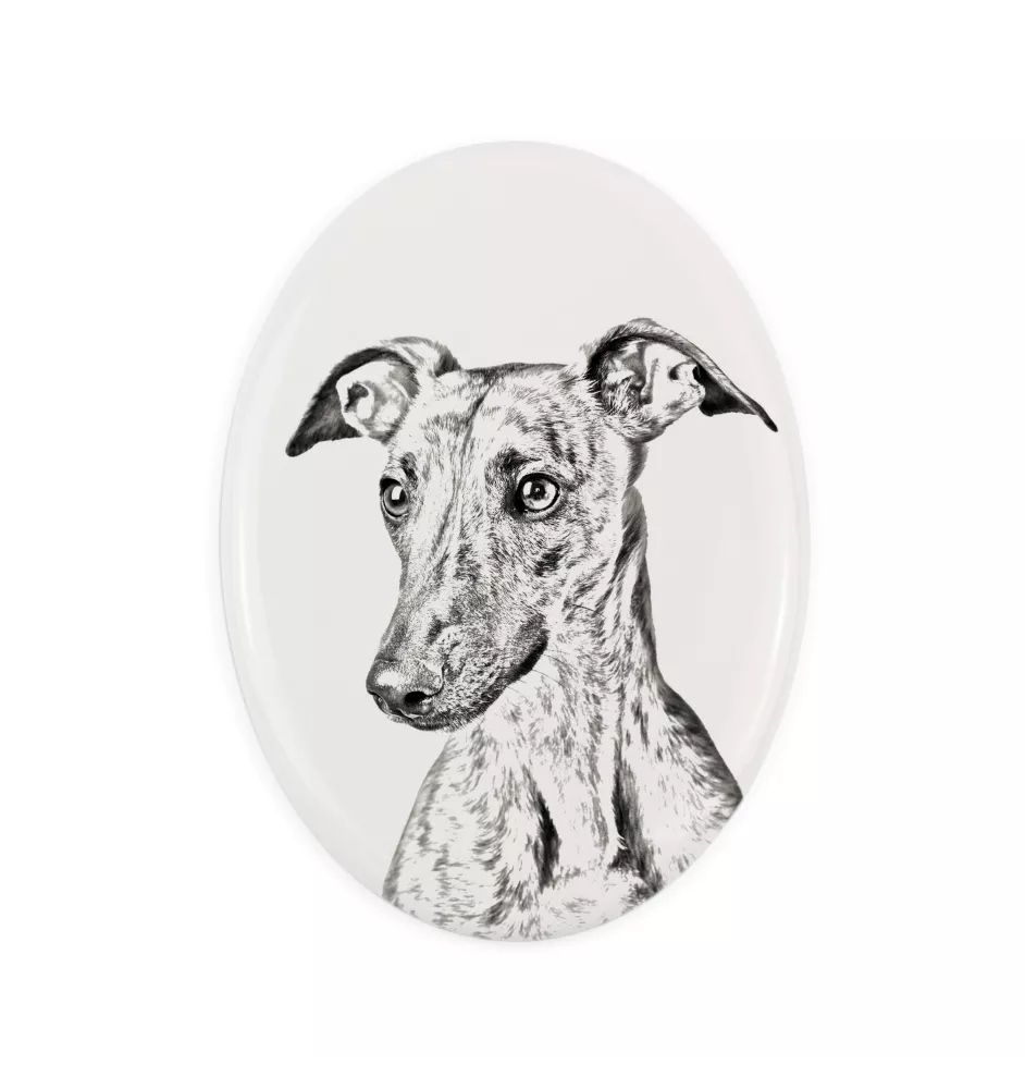 Whippet - commemorative plaque with a photo of a dog, tombstone with a print, personalized oval plaque from the Art-Dog brand