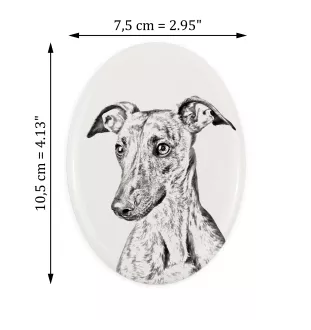 Whippet, Kleiner Englischer Windhund - Gedenktafel mit einem Foto eines Hundes, Grabplatte mit Druck, personalisierte ovale Platte der Marke Art-Dog