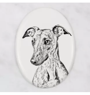 Whippet, Kleiner Englischer Windhund - Gedenktafel mit einem Foto eines Hundes, Grabplatte mit Druck, personalisierte ovale Platte der Marke Art-Dog
