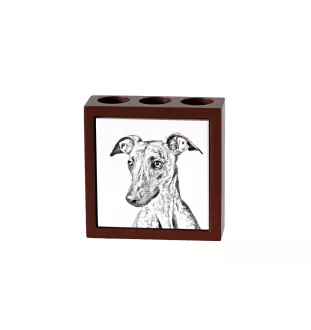 Whippet, Kleiner Englischer Windhund - Stifthalter mit Hund, Schreibtischorganizer mit Aufdruck, personalisierte Schreibtischdekoration der Marke Art-Dog