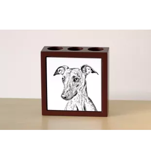 Whippet, Kleiner Englischer Windhund - Stifthalter mit Hund, Schreibtischorganizer mit Aufdruck, personalisierte Schreibtischdekoration der Marke Art-Dog