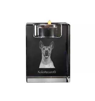 Xoloitzcuintle, Xolo, Chien nu mexicain, Chien nu du Mexique - Bougeoir avec photo de chien, porte bougie en cristal, cadeau personnalisé par la marque Art-Dog
