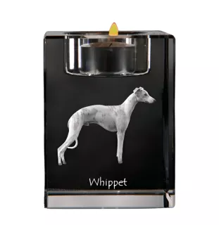 Whippet - Candle holder with dog photo, crystal tealight holder, personalised gift by Art-Dog brand