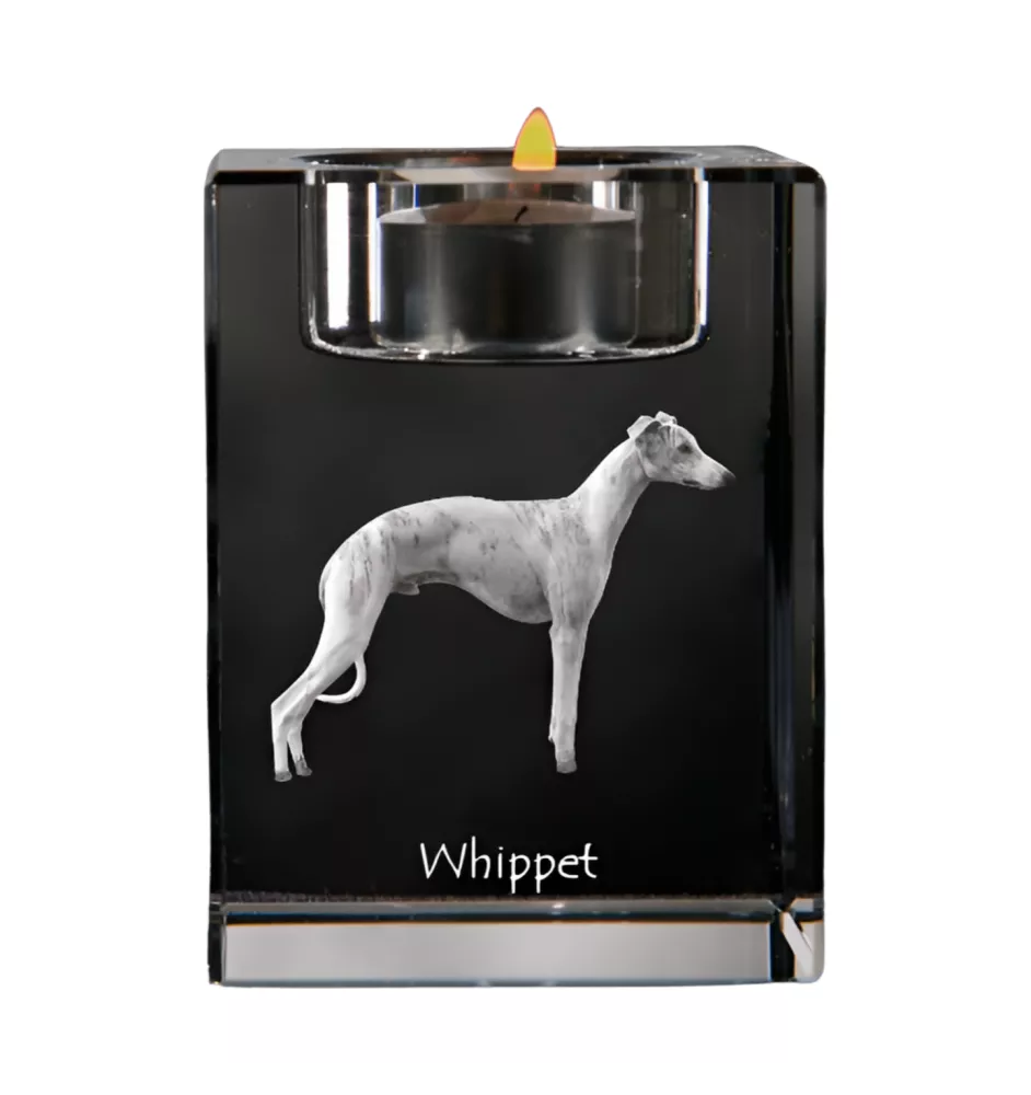 Whippet, Lévrier whippet - Bougeoir avec photo de chien, porte bougie en cristal, cadeau personnalisé par la marque Art-Dog