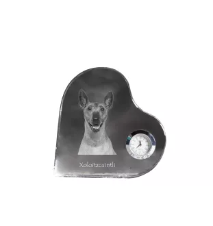 Xoloitzcuintle, Xolo, Chien nu mexicain, Chien nu du Mexique - horloge en cristal avec une photo de chien, horloge de table en forme de cœur, horloge debout personnalisée de la marque Art-Dog