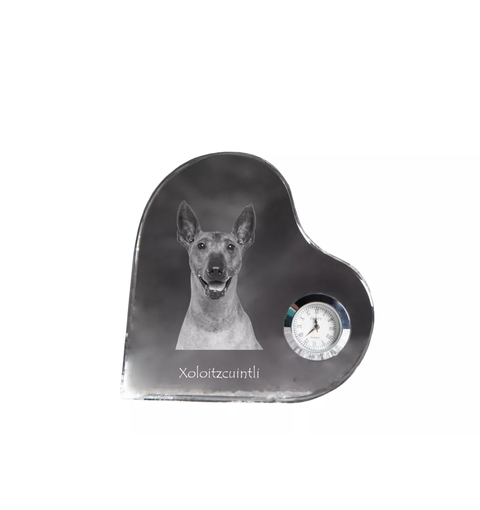 Xoloitzcuintle, Xolo, Chien nu mexicain, Chien nu du Mexique - horloge en cristal avec une photo de chien, horloge de table en forme de cœur, horloge debout personnalisée de la marque Art-Dog