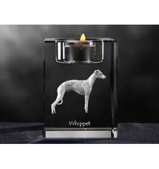 Whippet, Kleiner Englischer Windhund - Kerzenhalter mit Hundefoto, Teelichthalter aus Kristall, personalisiertes Geschenk der Marke Art-Dog