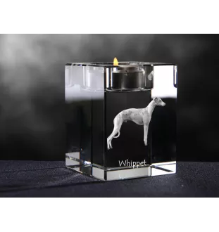 Whippet, Kleiner Englischer Windhund - Kerzenhalter mit Hundefoto, Teelichthalter aus Kristall, personalisiertes Geschenk der Marke Art-Dog