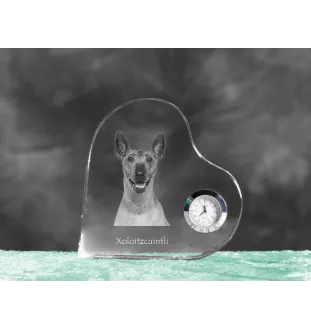 Xoloitzcuintle, Xolo, Chien nu mexicain, Chien nu du Mexique - horloge en cristal avec une photo de chien, horloge de table en forme de cœur, horloge debout personnalisée de la marque Art-Dog