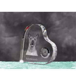 Mexikanischer Nackthund, Xoloitzcuintle, Xolo, Tepeizeuintli - Kristalluhr mit einem Hundebild, Herzregal-Uhr, personalisierte Standuhr der Marke Art-Dog