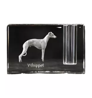 Whippet - Pen stand, crystal organiser with dog photo, unique desk decoration by Art-Dog brand