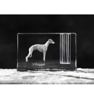 Whippet, Kleiner Englischer Windhund - Stifthalter, Kristallorganizer mit Hundefoto, einzigartige Schreibtischdekoration der Marke Art-Dog