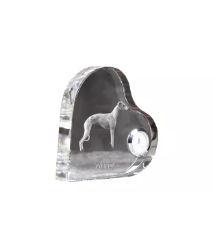 Whippet - crystal clock with a dog picture, heart-shaped shelf clock, personalized standing clock by Art-Dog brand