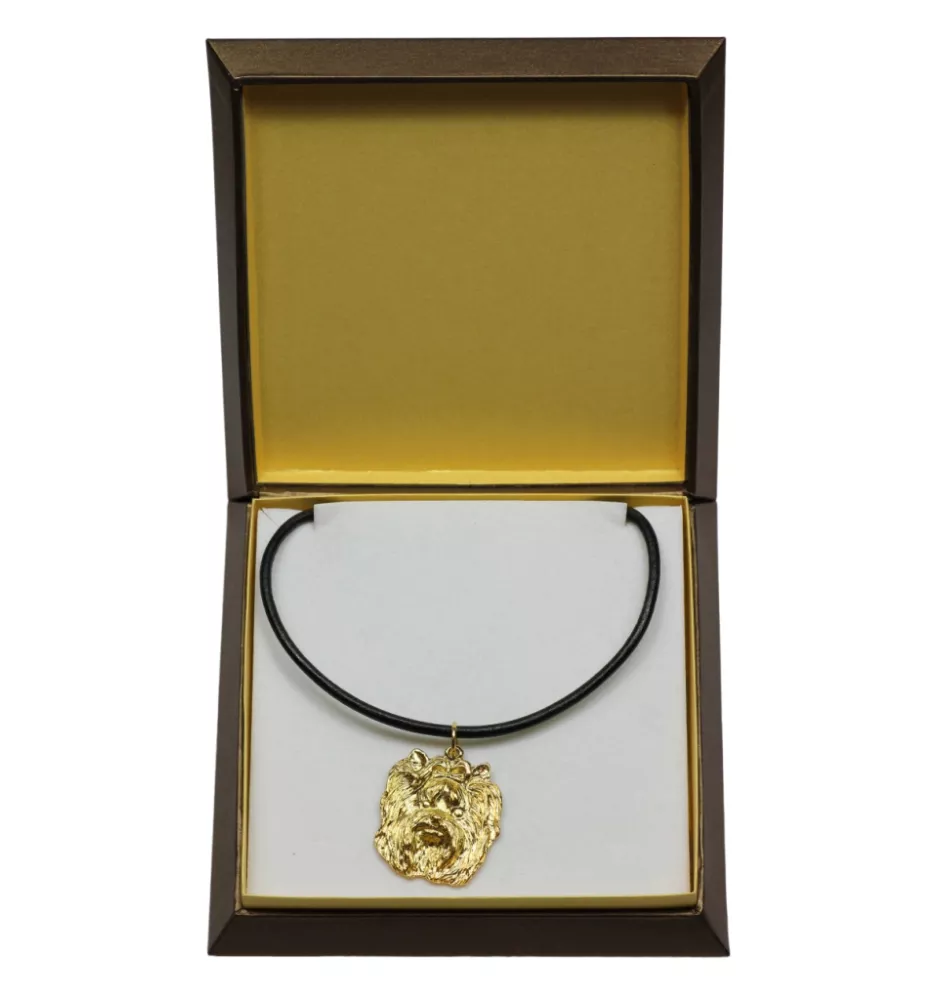 Yorkshire Terrier I - Hundehalsband in Geschenkbox, vergoldeter Anhänger für Hundefans, auffälliger Schmuck von Art-Dog