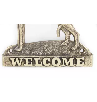 Whippet, Lévrier whippet - une plaque de porte avec un chien, une plaque de bienvenue en laiton, une enseigne exceptionnelle avec l'inscription Welcome de la marque Art-Dog