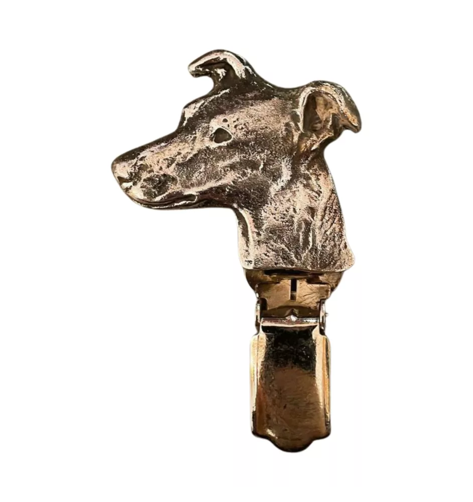 Whippet, Kleiner Englischer Windhund - Brosche mit Clip, Startnummernhalter, versilberte Anstecknadel für Hundeausstellungen der Marke Art-Dog