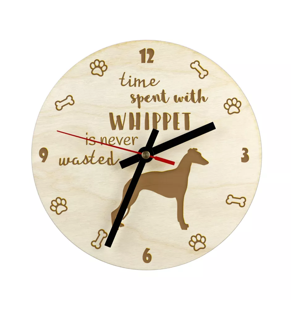 Whippet, Lévrier whippet - horloge avec chien, horloge en bois, horloge murale pour les amoureux des chiens, horloge de bureau et étagère, Art-Dog