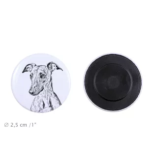 Whippet, Kleiner Englischer Windhund Magnet mit einem Hundepfotenabdruck, außergewöhnlich leicht, starker Magnet, handgefertigtes Produkt der Marke Art-Dog