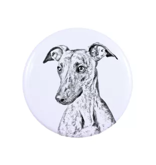 Whippet, Kleiner Englischer Windhund Magnet mit einem Hundepfotenabdruck, außergewöhnlich leicht, starker Magnet, handgefertigtes Produkt der Marke Art-Dog