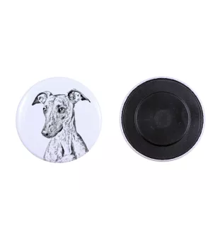 Whippet, Kleiner Englischer Windhund Magnet mit einem Hundepfotenabdruck, außergewöhnlich leicht, starker Magnet, handgefertigtes Produkt der Marke Art-Dog