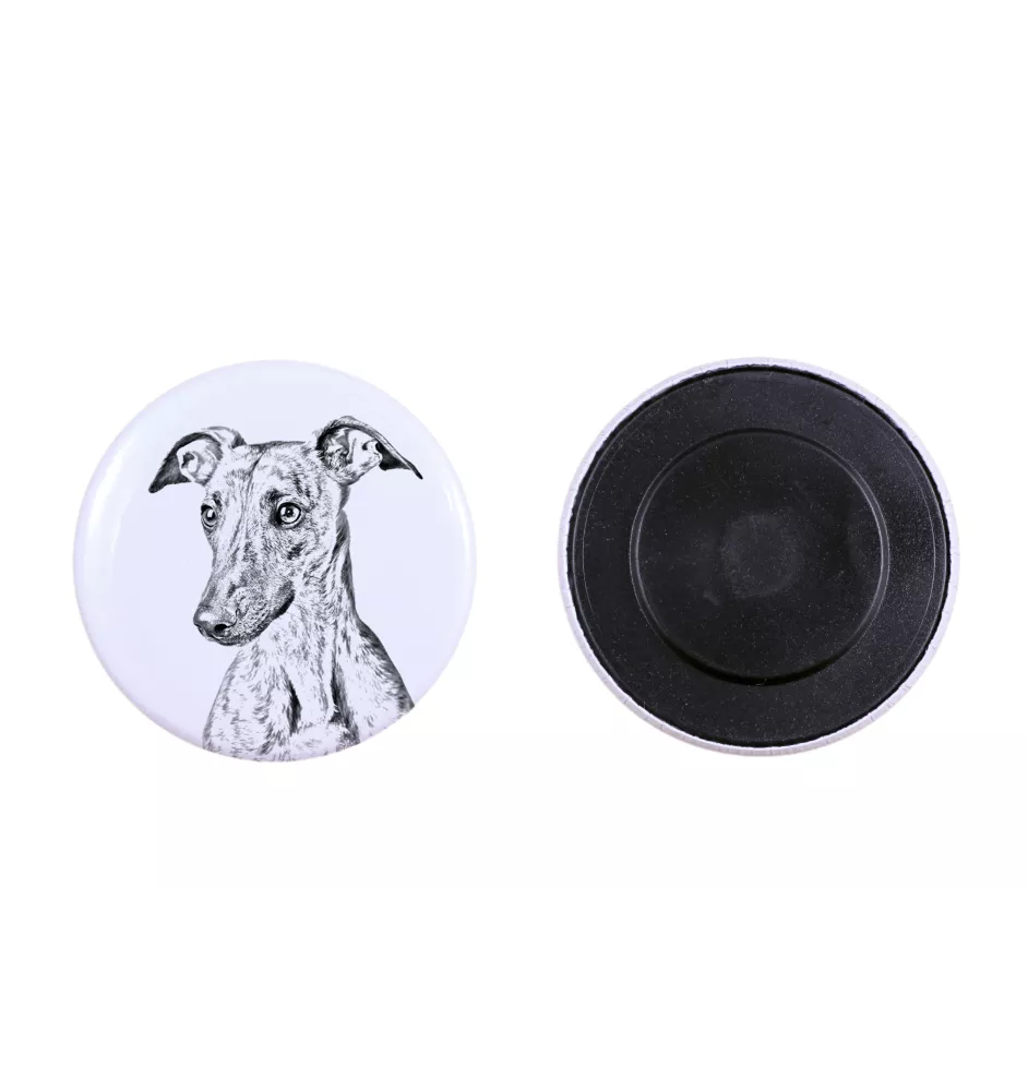 Whippet, Kleiner Englischer Windhund Magnet mit einem Hundepfotenabdruck, außergewöhnlich leicht, starker Magnet, handgefertigtes Produkt der Marke Art-Dog