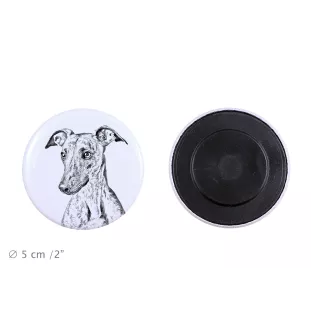 Whippet, Kleiner Englischer Windhund Magnet mit einem Hundepfotenabdruck, außergewöhnlich leicht, starker Magnet, handgefertigtes Produkt der Marke Art-Dog