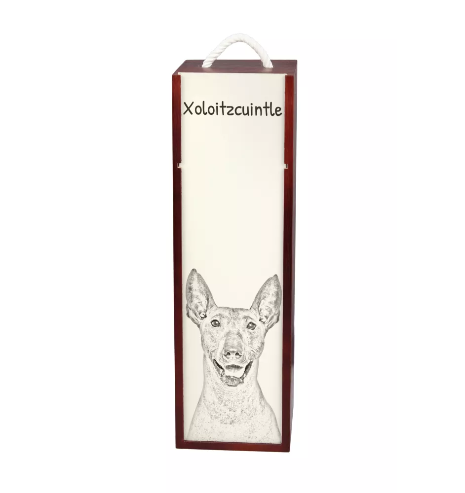 Xoloitzcuintle, Xolo, Chien nu mexicain, Chien nu du Mexique - boîte à vin avec chien, boîte à alcool avec graphisme, boîte cadeau personnalisée de la marque Art-Dog