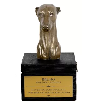 Whippet - an urn with an engraving and a sculpture of a dog, a handmade product by the Art-Dog brand.