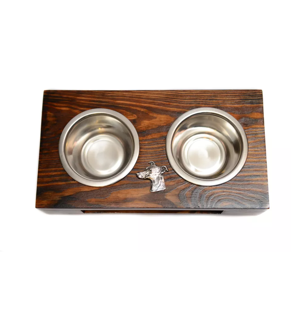 Whippet, Kleiner Englischer Windhund - Holzständer mit Näpfen für Hunde, Edelstahlnäpfe, Geschenk zur Adoption eines Hundes von der Marke Art-Dog
