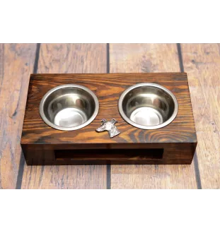 Whippet, Kleiner Englischer Windhund - Holzständer mit Näpfen für Hunde, Edelstahlnäpfe, Geschenk zur Adoption eines Hundes von der Marke Art-Dog