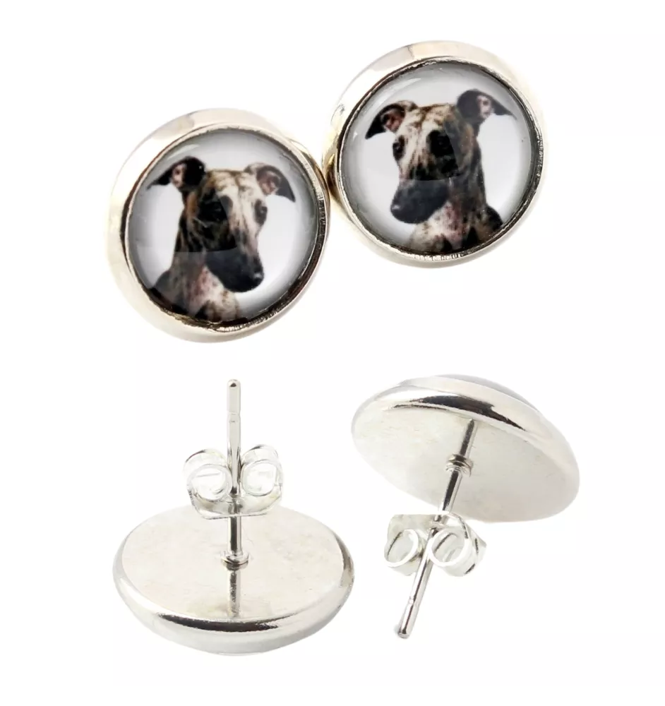 Whippet, Lévrier whippet - boucles d'oreilles dans une boîte, votre photo, bijoux faits à la main, produit de la marque Art-Dog.