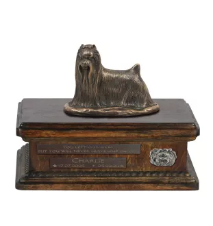 Yorkshire Terrier I urne in Hundeasche, personalisierte Urne mit Statue, Holzurne mit Hund von Art-Dog