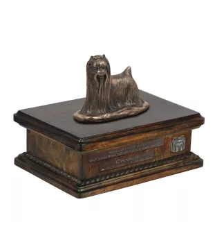 Yorkshire Terrier, Yorkie II - urn for dog ashes, personalized urn with a statue, wooden urn with a dog by Art-Dog brand
