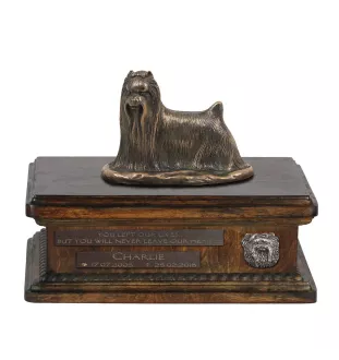 Yorkshire Terrier, Terrier Du Yorkshire, York - urne pour cendres de chien, urne personnalisée avec une statuette, urne en bois avec un chien de la marque Art-Dog