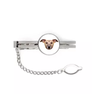 Whippet, Kleiner Englischer Windhund - geometrische Krawattennadel mit Bild und Schriftzug von Art-Dog