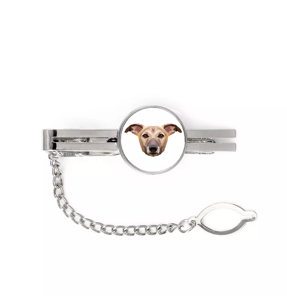 Whippet, Kleiner Englischer Windhund - geometrische Krawattennadel mit Bild und Schriftzug von Art-Dog